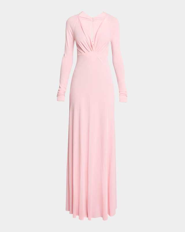 Cowl-Neck Long-Sleeve Jersey Gown