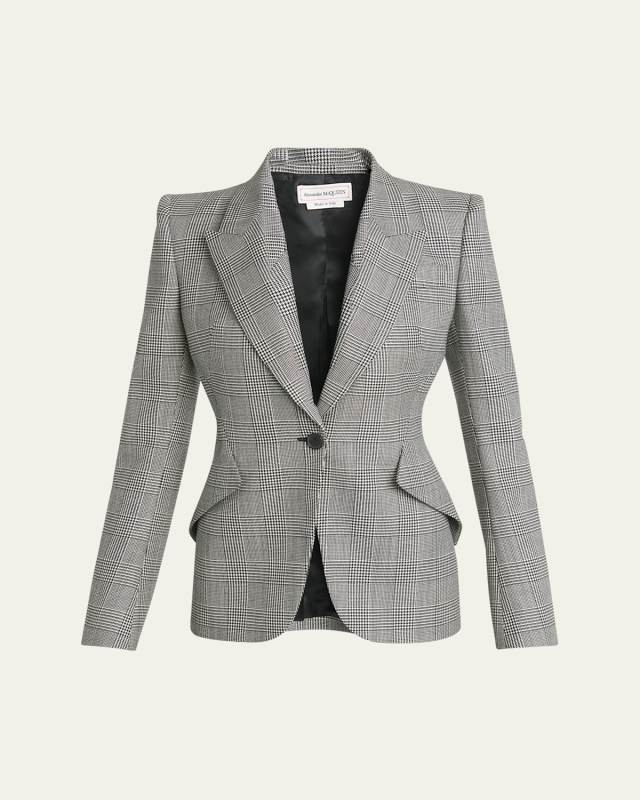 Prince of Wales One-Button Wool Blazer