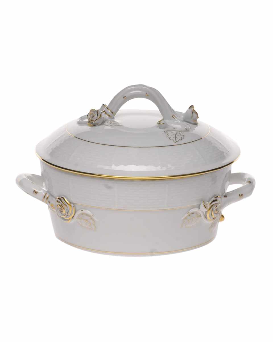 Golden Edge Small Covered Vegetable Dish with Branch Handle
