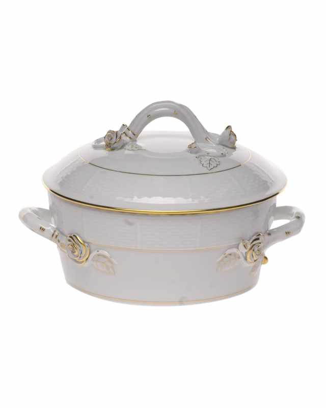 Golden Edge Small Covered Vegetable Dish with Branch Handle