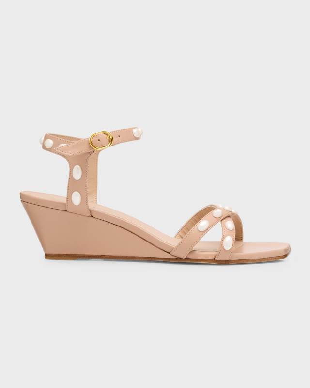 Pearlita Leather Crisscross Wedge Sandals