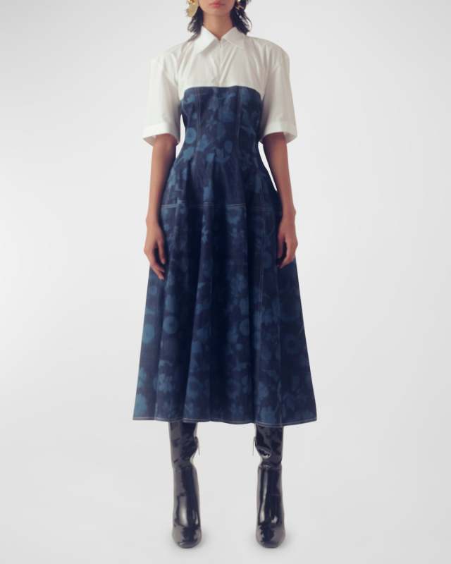 Your Denim Floral-Print Midi Shirtdress