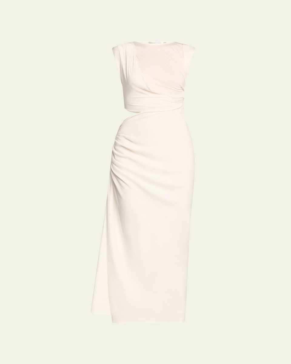 Ribbed Twist Tank Drape Cutout Dress