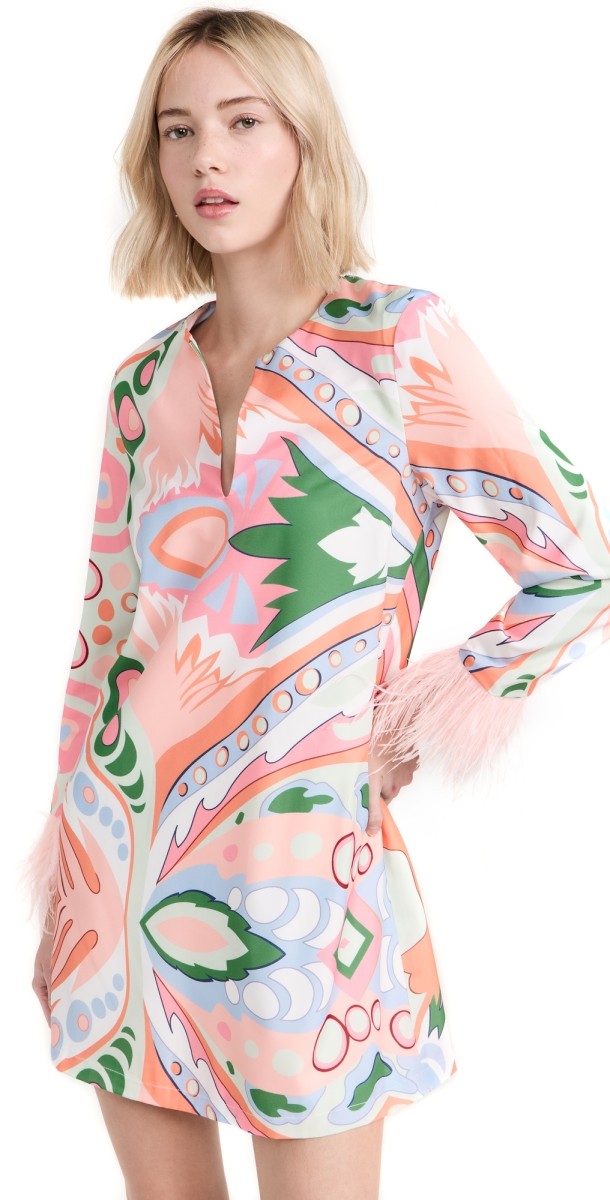 English Factory Print Mini Tunic Dress With Feather Mulberry