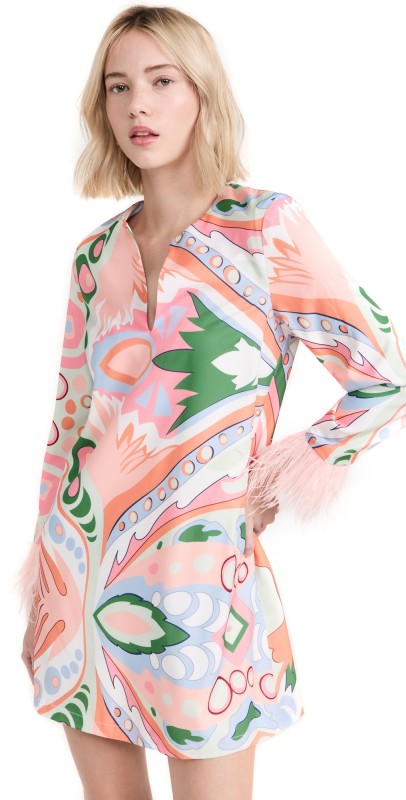 English Factory Print Mini Tunic Dress With Feather Mulberry