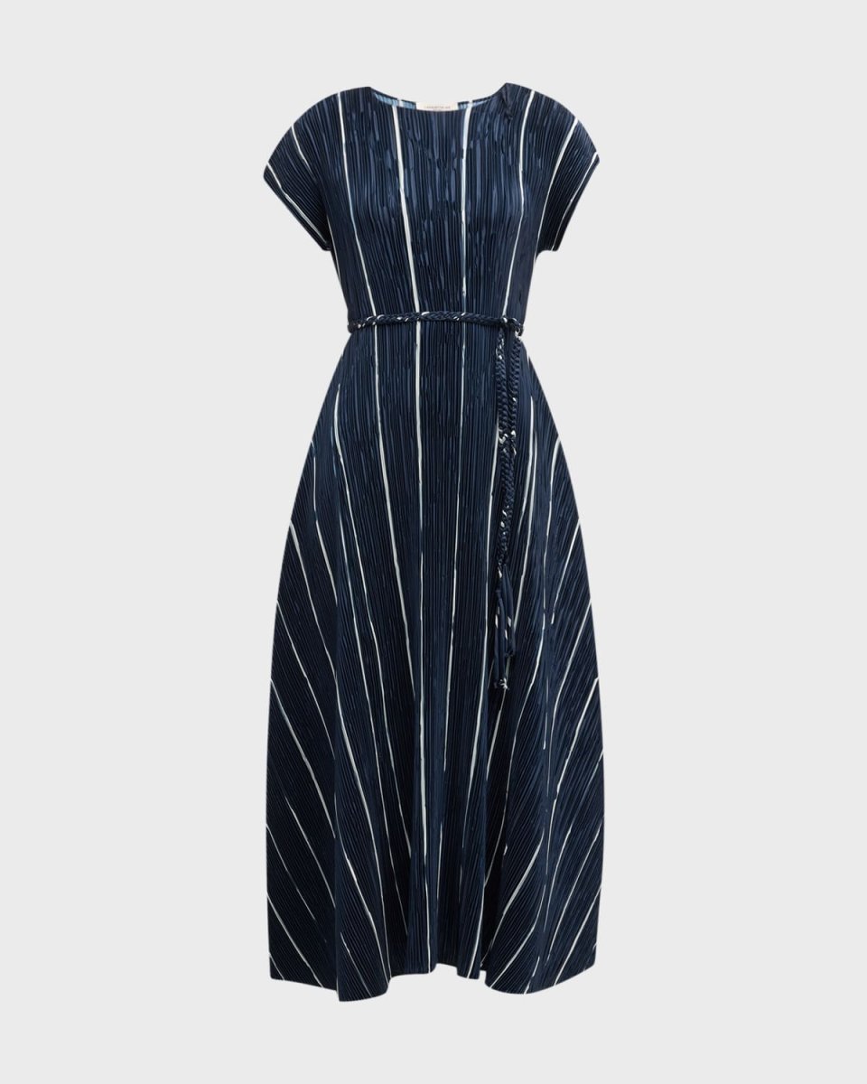 Striped Crinkled A-Line Midi Dress