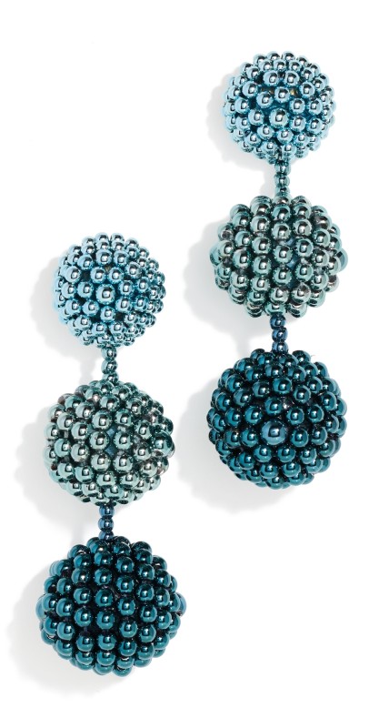 Oscar de la Renta 3 Ball Beaded Chandelier Earrings Gr