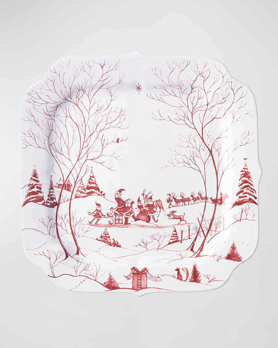 Country Estate Winter Frolic Ruby Santa's Cookie Tray