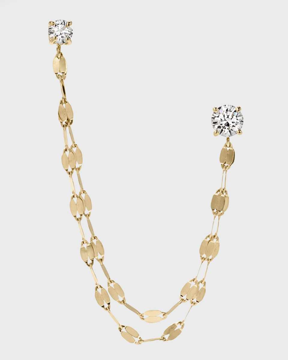 Blake Double Diamond Stud and Chain Earring, Single