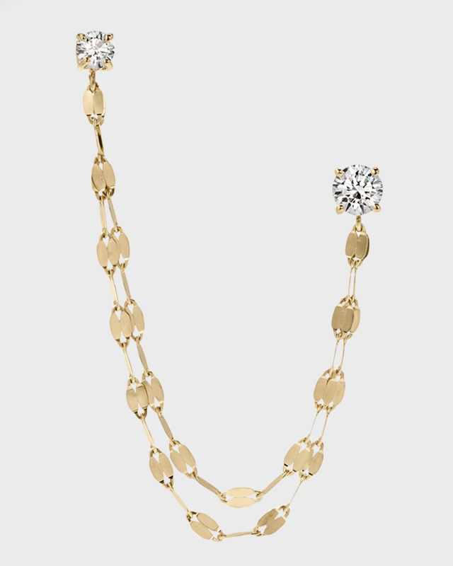 Blake Double Diamond Stud and Chain Earring, Single