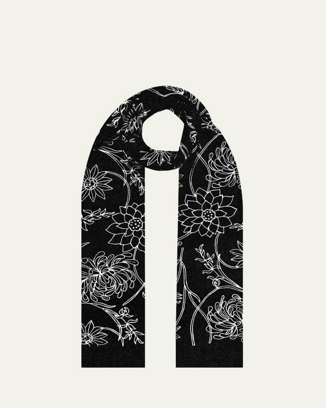Multi-Floral Merino Wool Scarf