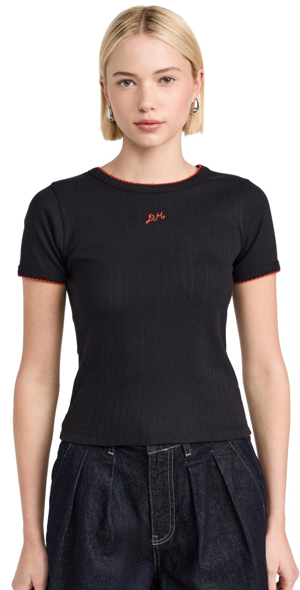 Damson Madder DM Shrunken Pointelle Tee Black