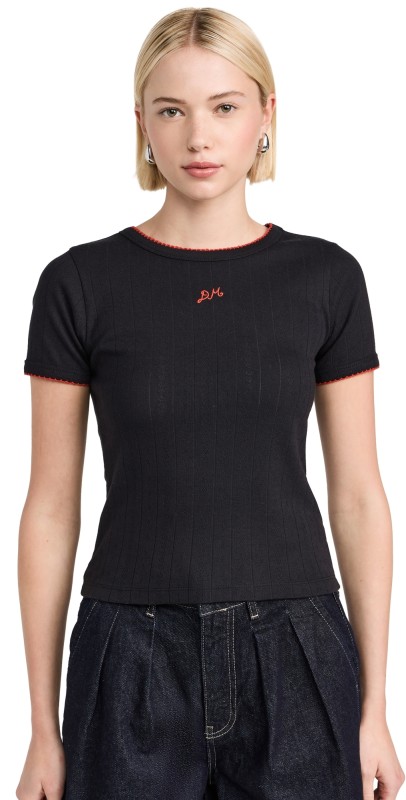Damson Madder DM Shrunken Pointelle Tee Black