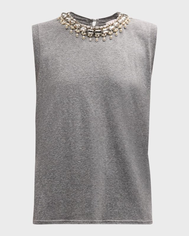 Brielle Faux-Pearl Necklace Embellished T-Shirt