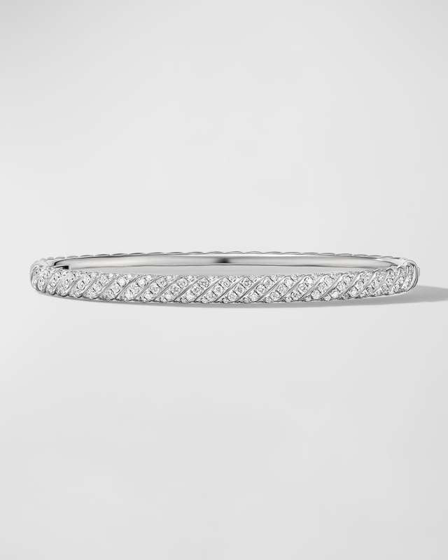 Sculpted Cable Bracelet with Diamonds in 18K White Gold, 4.5mm