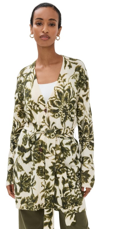 Figue Erica Cardigan Sweater Ikat Floral Woodland Green