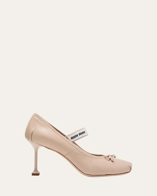Leather Bow Stiletto Ballerina Pumps