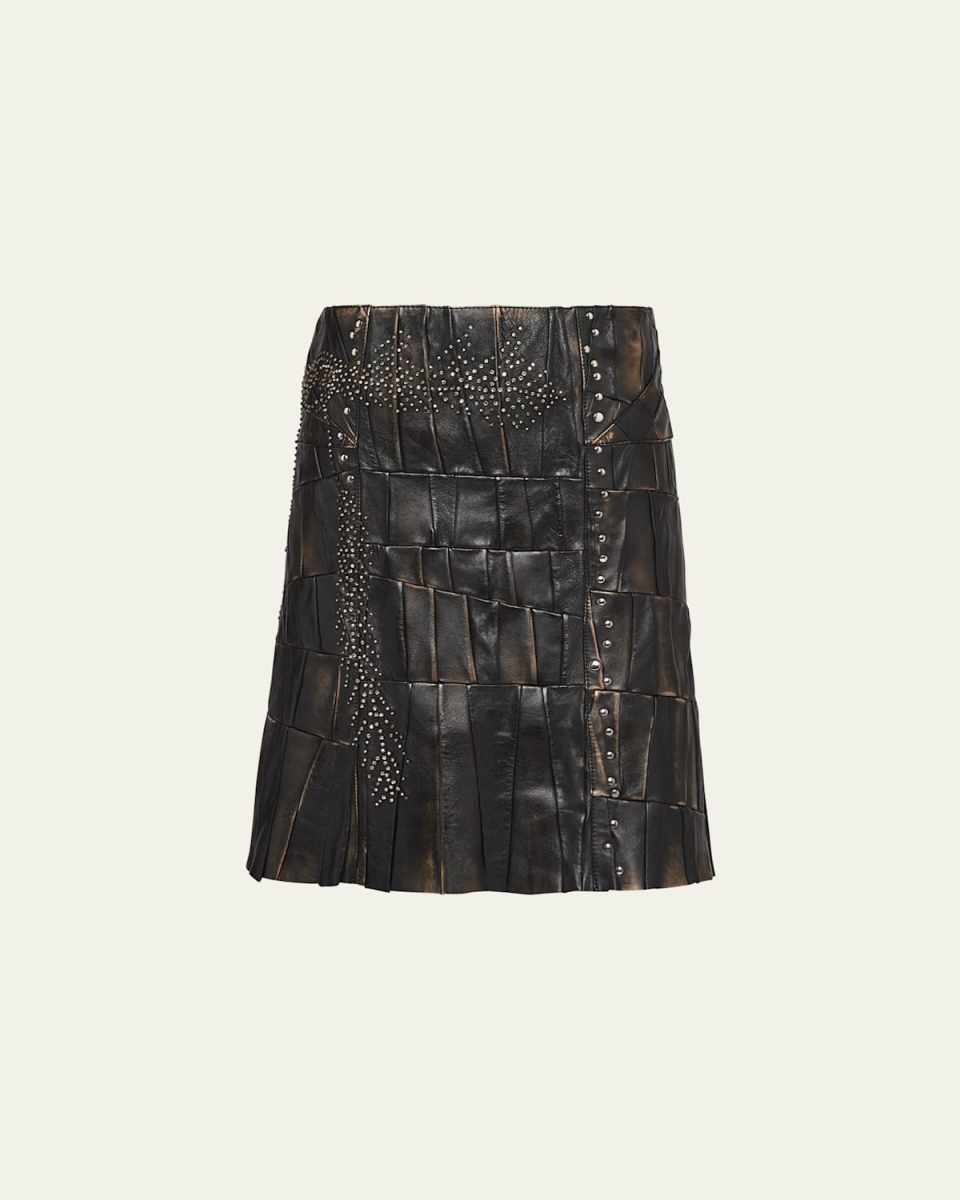 Embroidered Nappa Leather Skirt
