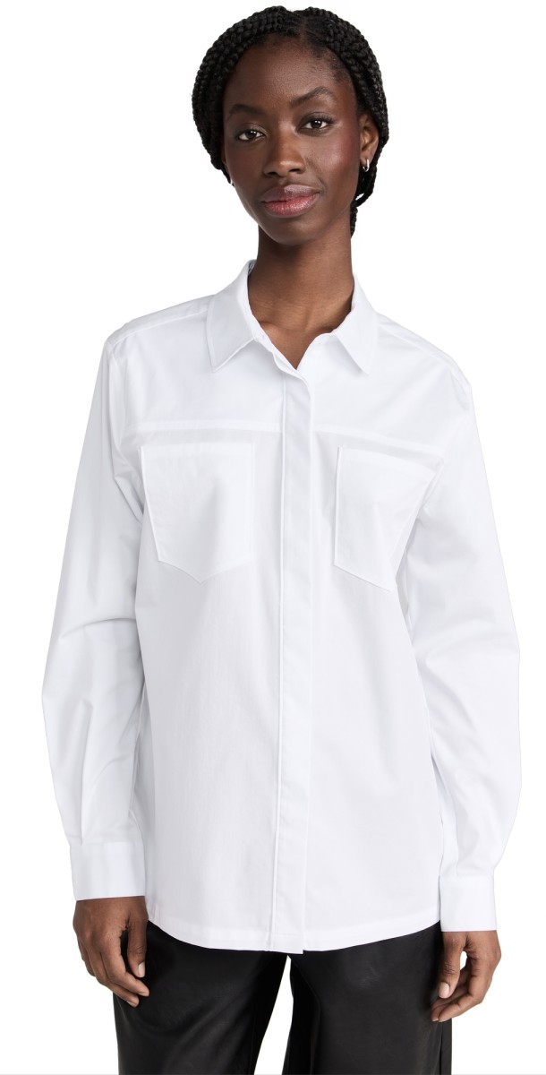Good American Slit Back Poplin Shirt White001