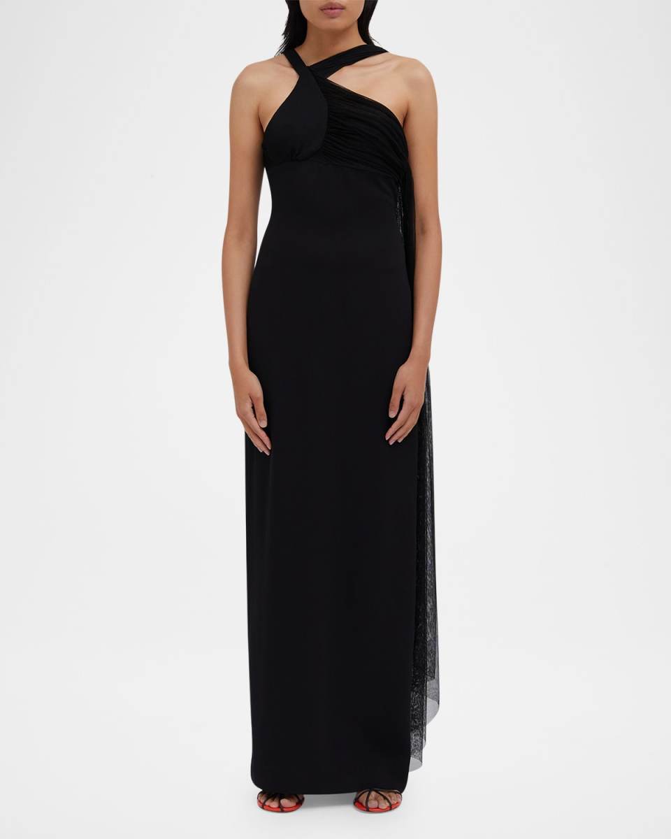 Tulle Drape Halter Maxi Dress