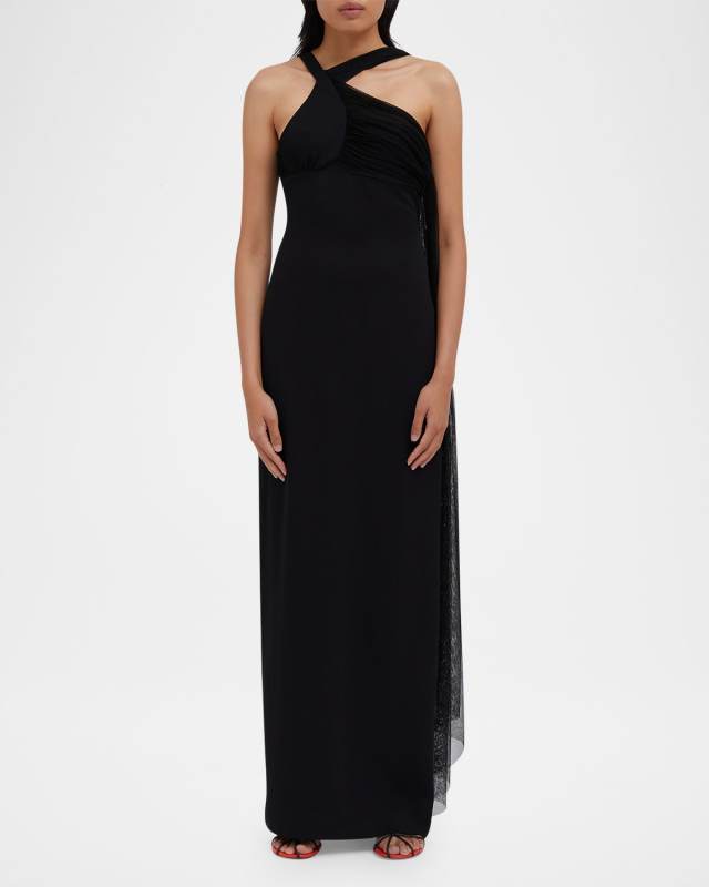 Tulle Drape Halter Maxi Dress