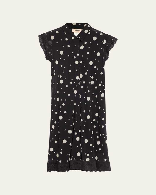 Polka-Dot Lace-Trim Tulle Midi Dress