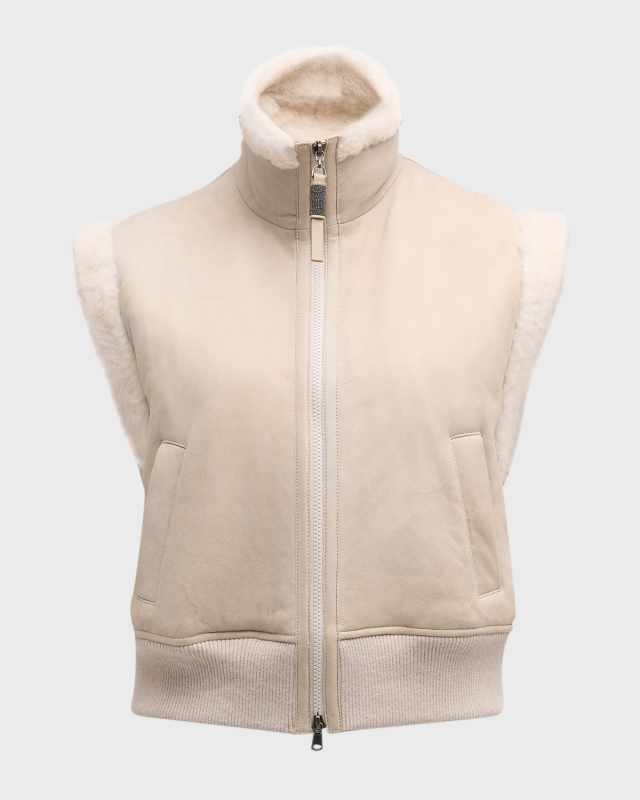 Monili-Trim Lamb Shearling Vest