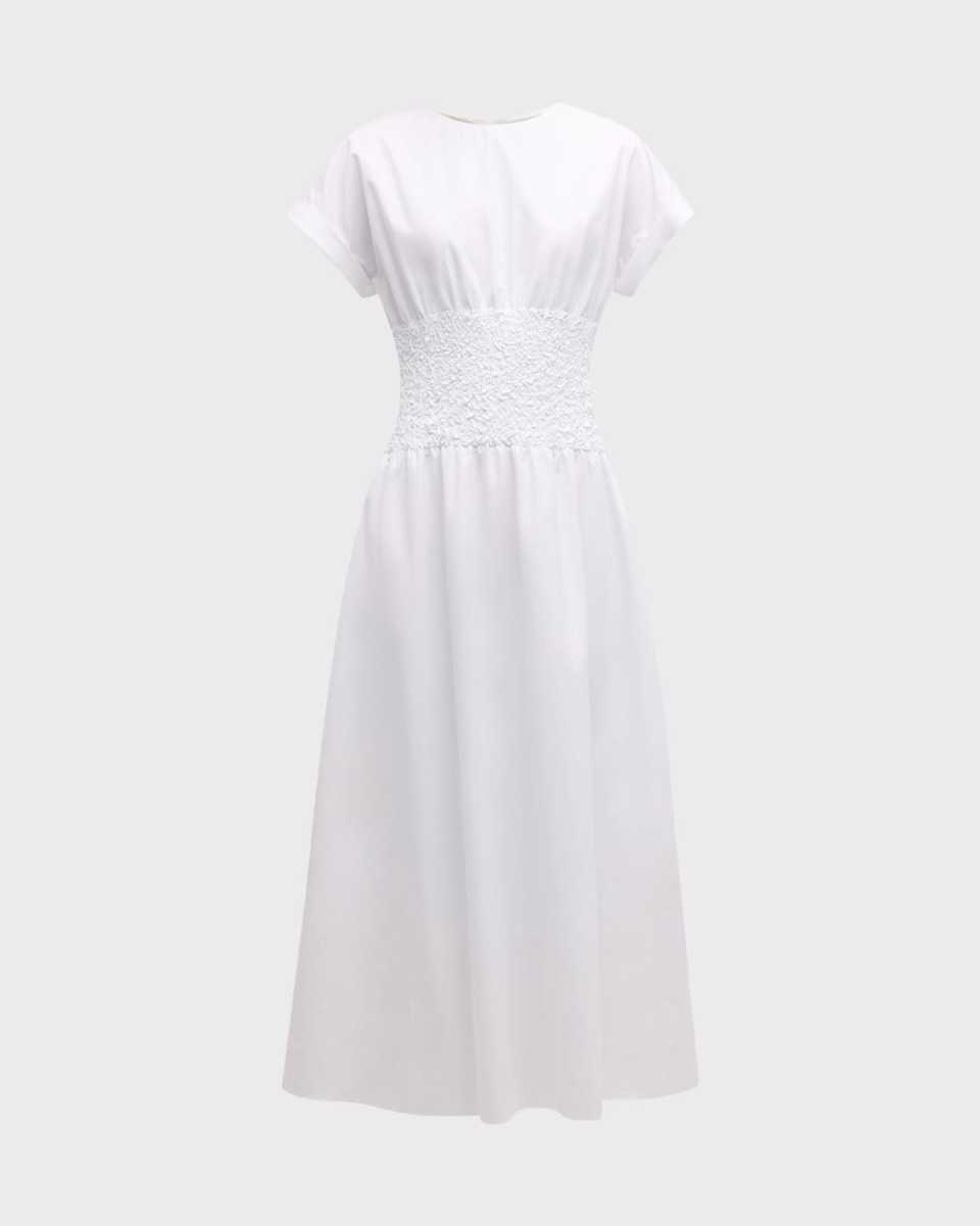 Smocked A-Line Cotton-Silk Maxi Dress