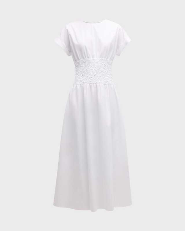 Smocked A-Line Cotton-Silk Maxi Dress