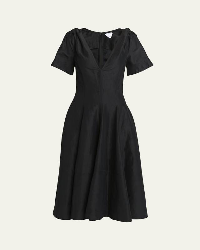 Fluid Linen Midi Dress with Twist Detail