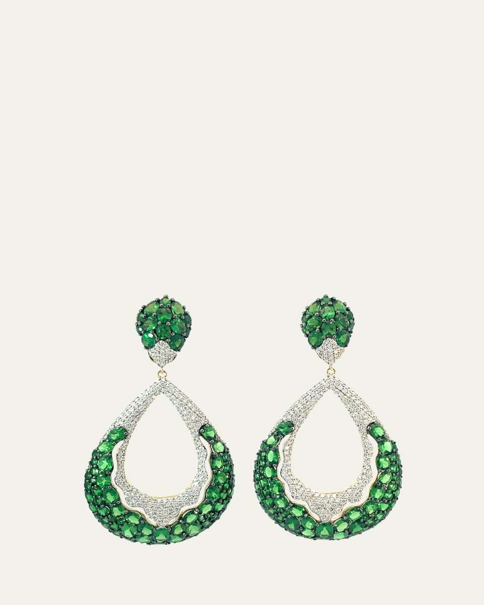 18K Yellow Gold White Diamond and Tsavorite Drop Earrings