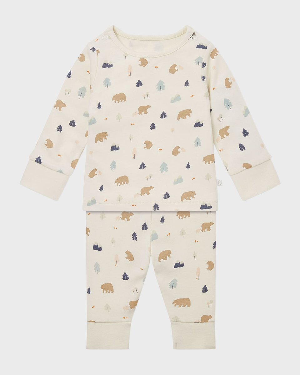 Kid's Bear-Print 2-Piece Pajama Set, Size Newbor