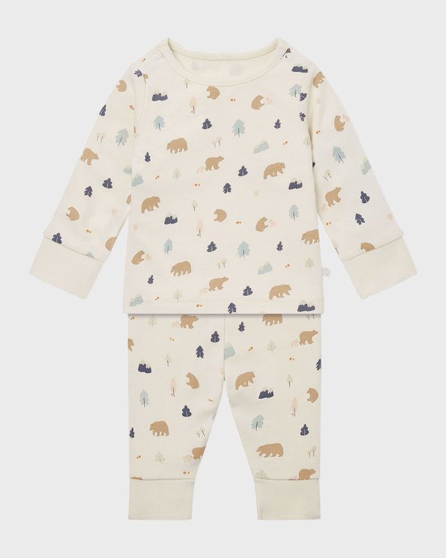 Kid's Bear-Print 2-Piece Pajama Set, Size Newbor