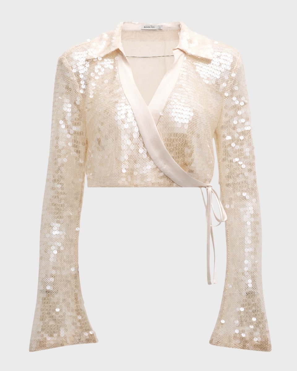 Finch Metallic Sequin Long-Sleeve Crop Wrap Top