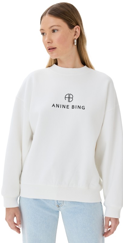 ANINE BING Jaci Monogram Sweatshirt Ivory