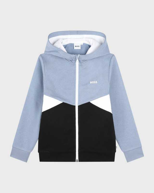 Boy's Classic Logo-Print Tricolor Hoodie, Size 4-5