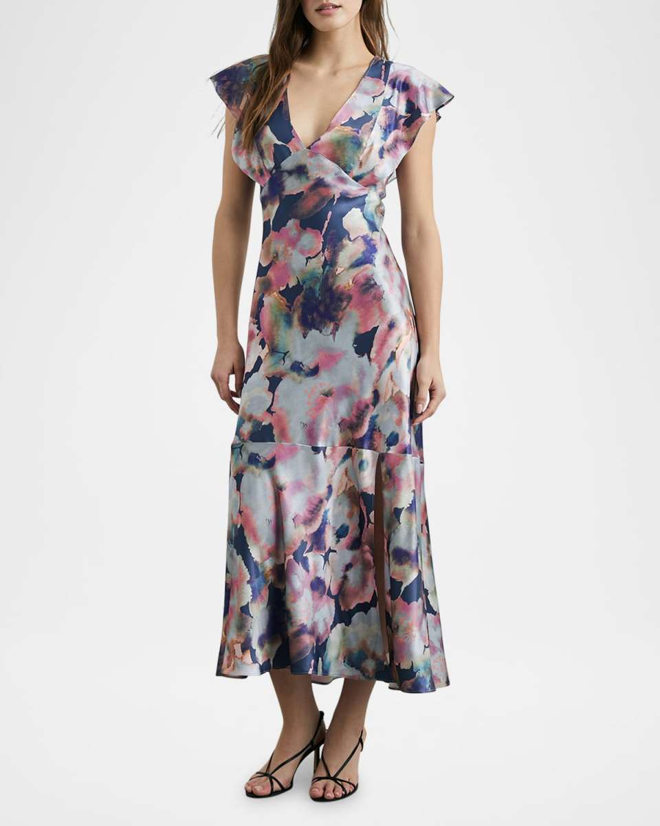 Dina Floral Satin Crepe Midi Dress