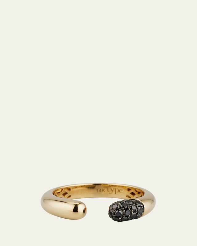 14K Yellow Gold Black Diamond Pave Tube Ring