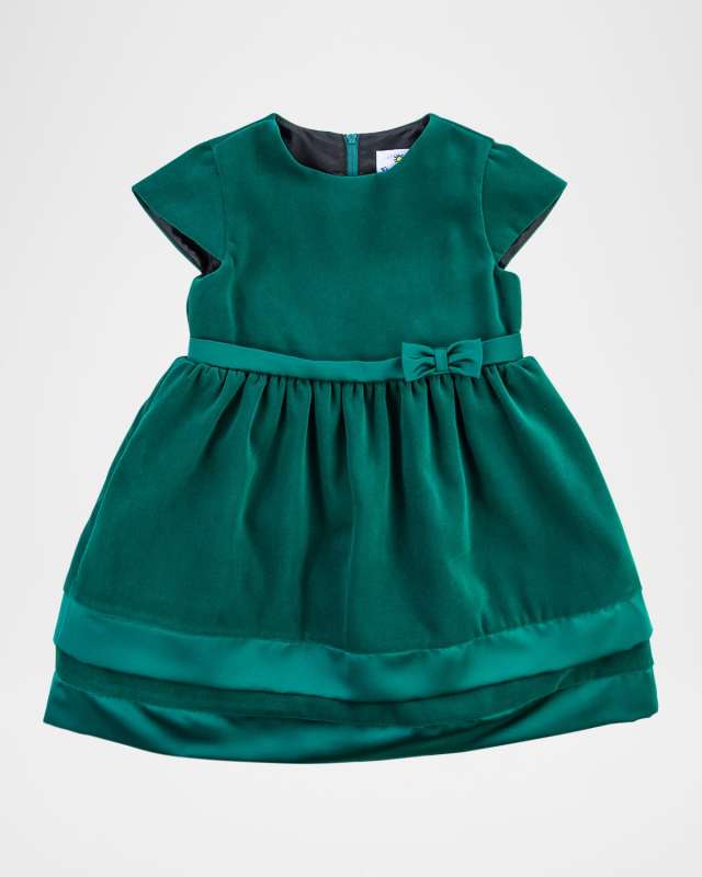 Girl's Velvet Dress W/ Satin Hem Bands, Size 6M-24