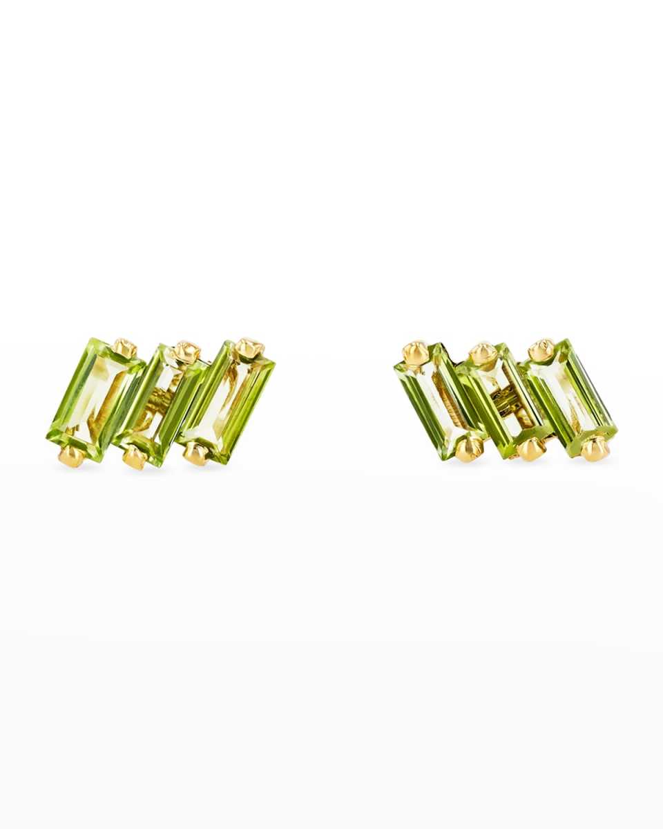 14K Gold Mini Stud Earrings with Green Envy Topaz, Peridot and Green Amethyst