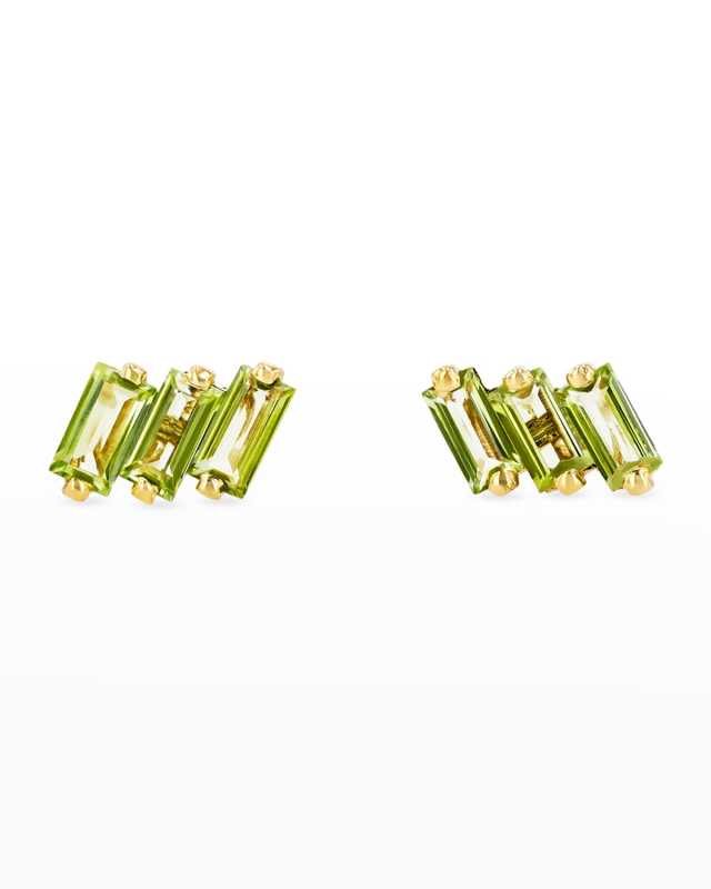 14K Gold Mini Stud Earrings with Green Envy Topaz, Peridot and Green Amethyst
