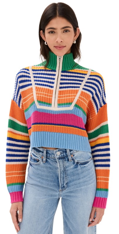 STAUD Cropped Hampton Sweater Multi Bayadere Stripe