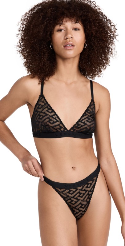 Versace Underwear Top Tulle Monogram Bra Black