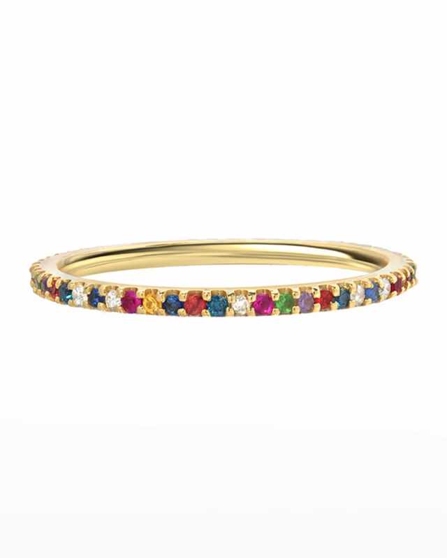 14k Rainbow Eternity Band Ring, Size 6-8