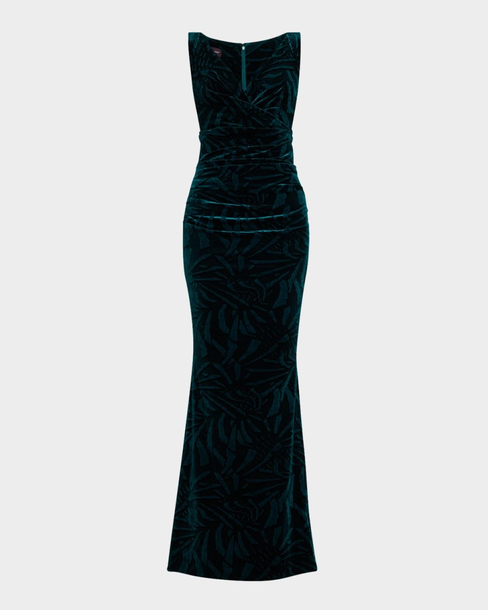 Palm Leaf Velvet Sleeveless Gown
