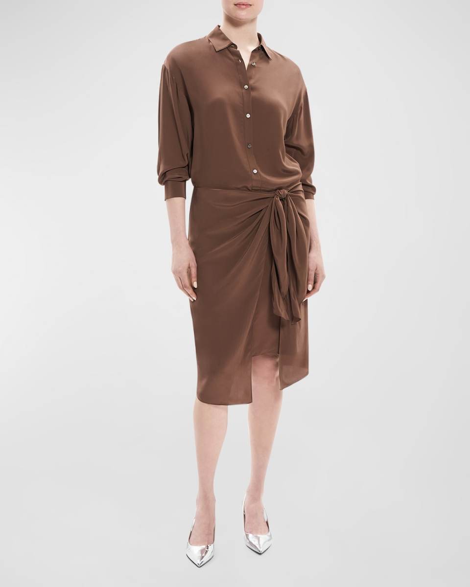 Sarong Wrap-Skirt Knee-Length Shirtdress