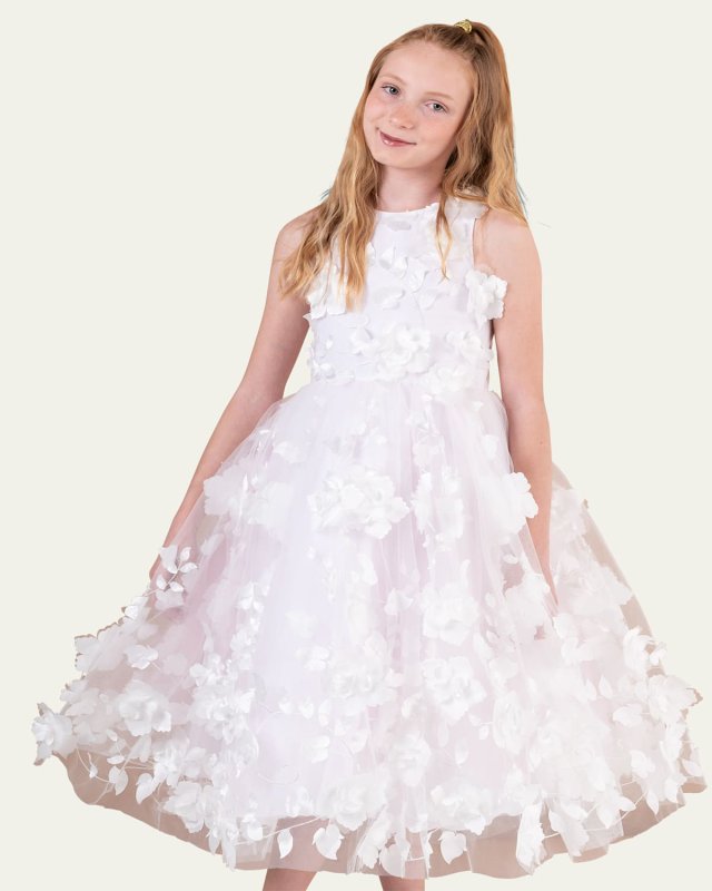 Girl's Eliana 3D Flower Embellished Tulle Dress, Size 4-