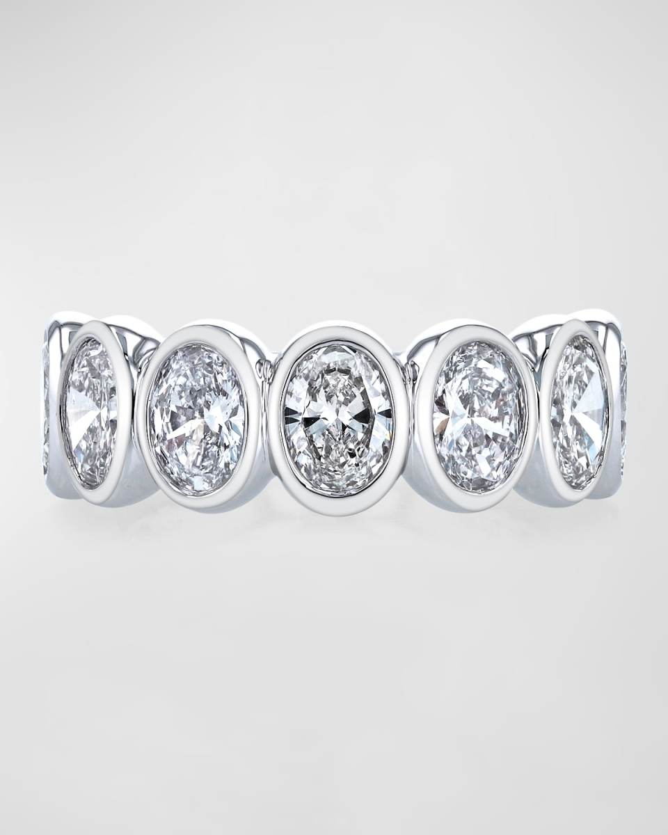 18K White Gold 7 Stone Band with Bezel Set Oval Cut Diamonds, 1.40ct