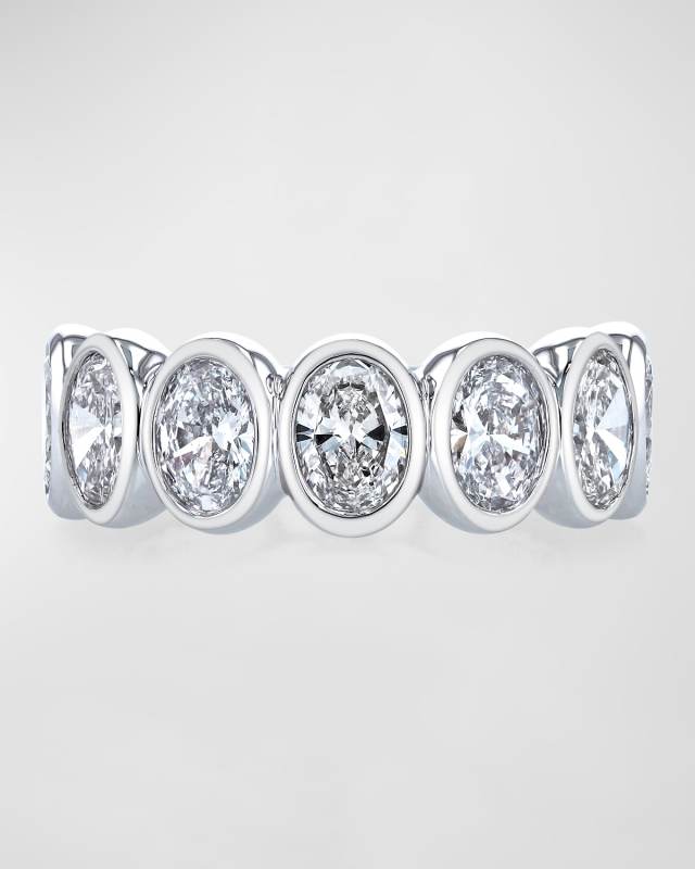 18K White Gold 7 Stone Band with Bezel Set Oval Cut Diamonds, 1.40ct