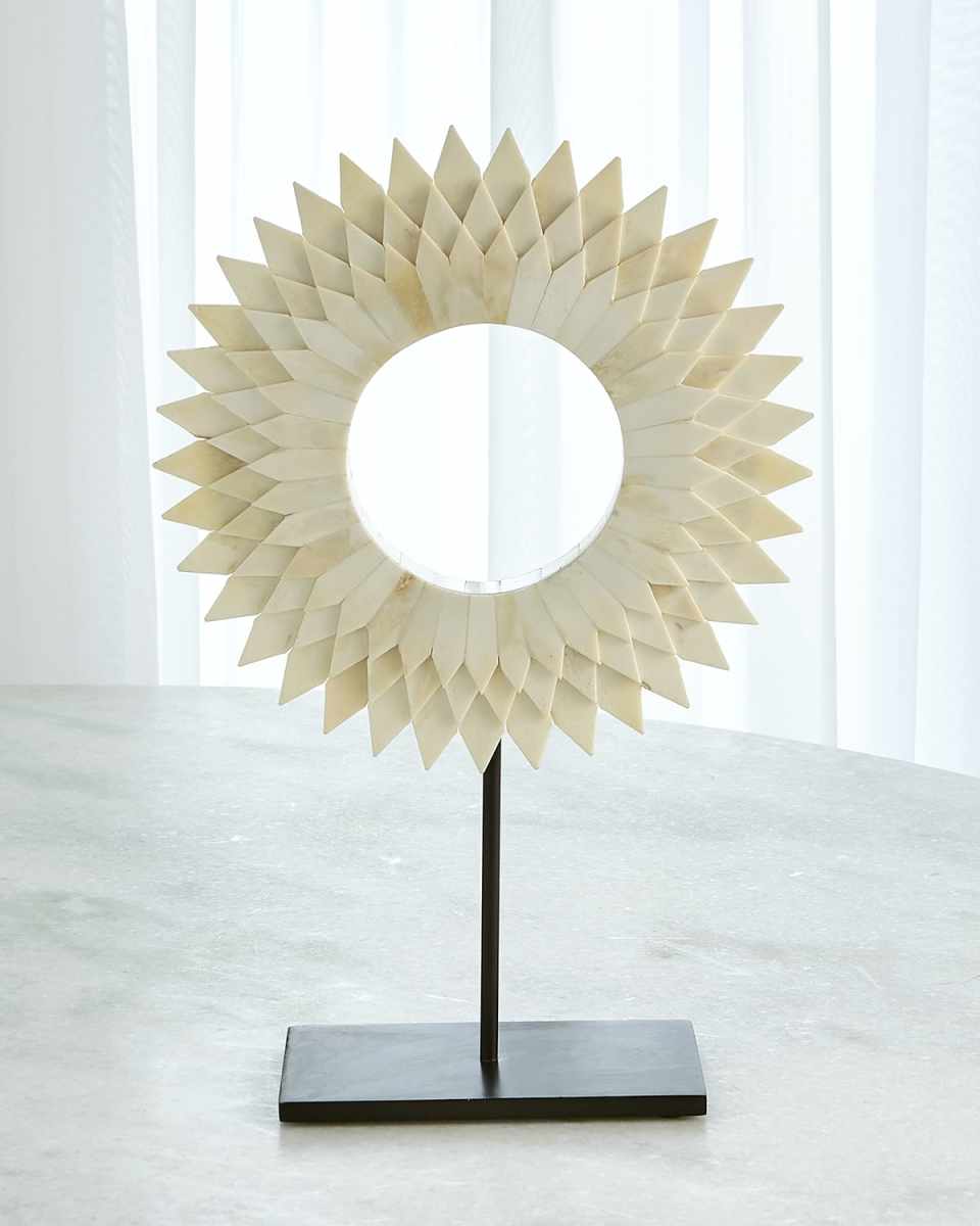 Small Three Layer Bone Sunburst Mounted Ring Sculpture